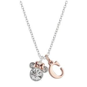 Minnie Mouse Rose Gold  Silver Plated Crystal Initial C necklace Disney
